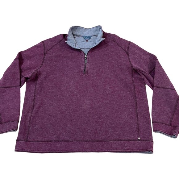 Tommy Bahama Reversible Sweater Men's Size XXL 1/4-Zip Pullover Burgundy Gray - Picture 1 of 5